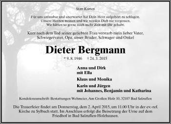 Anzeige  Dieter Bergmann  Lippische Landes-Zeitung