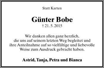 Anzeige  Günter Bobe  Lippische Landes-Zeitung