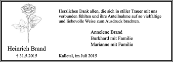 Anzeige  Heinrich Brand  Lippische Landes-Zeitung