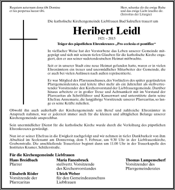 Anzeige  Heribert Leidl  Lippische Landes-Zeitung