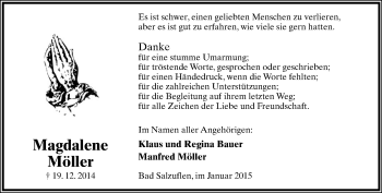 Anzeige  Magdalene Möller  Lippische Landes-Zeitung