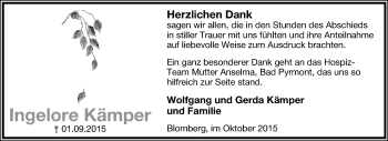 Anzeige  Ingelore Kämper  Lippische Landes-Zeitung