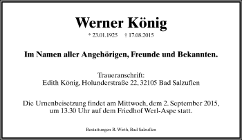 Anzeige  Werner König  Lippische Landes-Zeitung