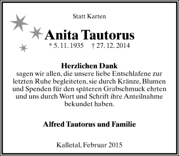 Anzeige  Anita Tautorus  Lippische Landes-Zeitung