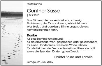 Anzeige  Günther Sasse  Lippische Landes-Zeitung