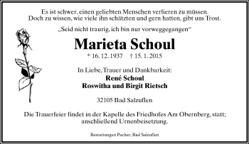 Anzeige  Marieta Schoul  Lippische Landes-Zeitung