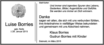 Anzeige  Luise Borries  Lippische Landes-Zeitung