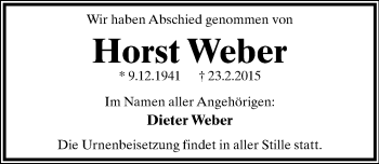 Anzeige  Horst Weber  Lippische Landes-Zeitung