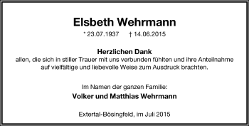 Anzeige  Elisbeth Wehrmann  Lippische Landes-Zeitung