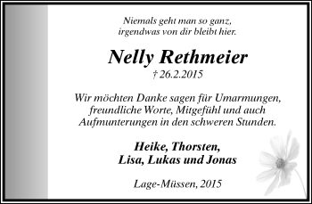 Anzeige  Nelly Rethmeier  Lippische Landes-Zeitung