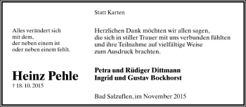 Anzeige  Heinz Pehle  Lippische Landes-Zeitung