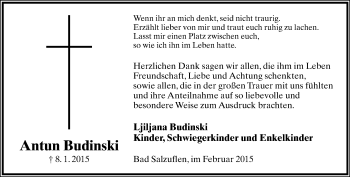 Anzeige  Antun Budinski  Lippische Landes-Zeitung