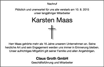 Anzeige  Karsten Maas  Lippische Landes-Zeitung