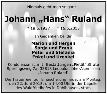 Anzeige  Johann Ruland  Lippische Landes-Zeitung