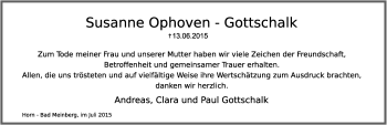 Anzeige  Susanne Ophoven-Gottschalk  Lippische Landes-Zeitung