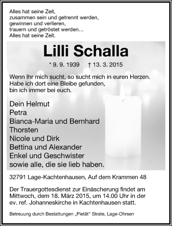 Anzeige  Lilli Schalla  Lippische Landes-Zeitung