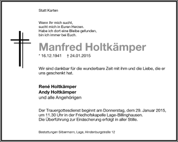 Anzeige  Manfred Holtkämper  Lippische Landes-Zeitung