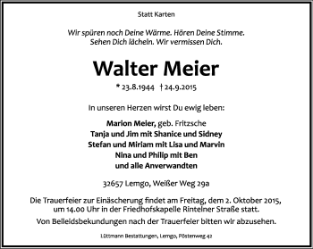 Anzeige  Walter Meier  Lippische Landes-Zeitung