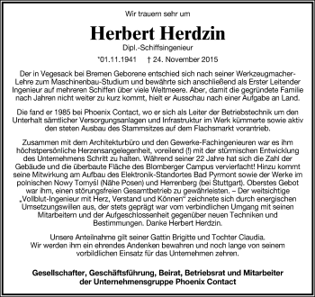 Anzeige  Herbert Herdzin  Lippische Landes-Zeitung