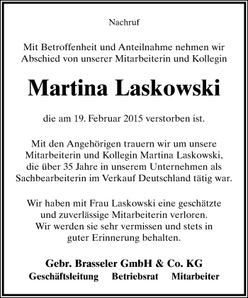 Anzeige  Martina Laskowski  Lippische Landes-Zeitung