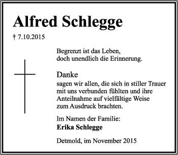 Anzeige  Alfred Schlegge  Lippische Landes-Zeitung