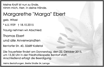 Anzeige  Margarethe Marga Ebert  Lippische Landes-Zeitung