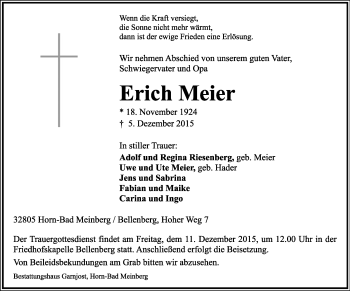 Anzeige  Erich Meier  Lippische Landes-Zeitung