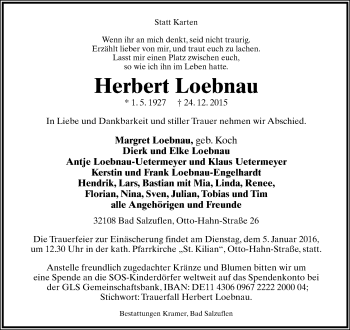Anzeige  Herbert Loebnau  Lippische Landes-Zeitung
