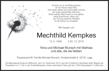 Anzeige  Mechthild Kempkes  Lippische Landes-Zeitung
