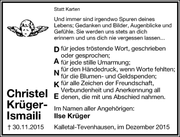 Anzeige  Christel Krüger-Ismail  Lippische Landes-Zeitung