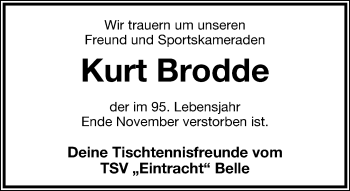 Anzeige  Kurt Brodde  Lippische Landes-Zeitung