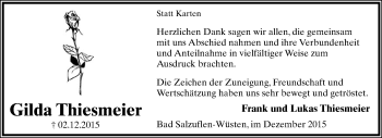 Anzeige  Gilda Thiesmeier  Lippische Landes-Zeitung