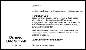 Anzeige  Udo Süthoff  Lippische Landes-Zeitung