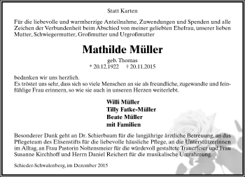 Anzeige  Mathilde Müller  Lippische Landes-Zeitung