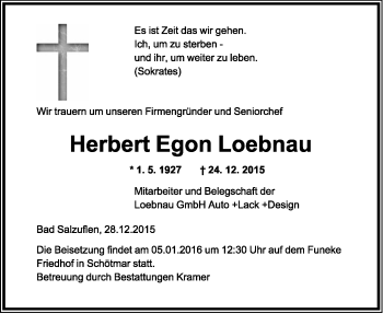 Anzeige  Herbert Egon Loebnau  Lippische Landes-Zeitung