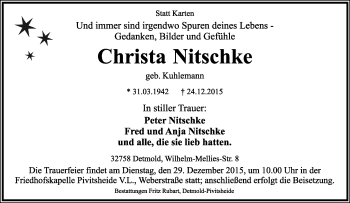 Anzeige  Christa Nitschke  Lippische Landes-Zeitung