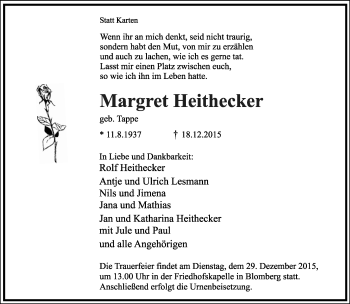 Anzeige  Margret Heithecker  Lippische Landes-Zeitung