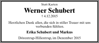 Anzeige  Werner Schubert  Lippische Landes-Zeitung