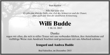 Anzeige  Willi Budde  Lippische Landes-Zeitung