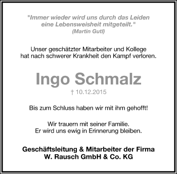 Anzeige  Ingo Schmalz  Lippische Landes-Zeitung