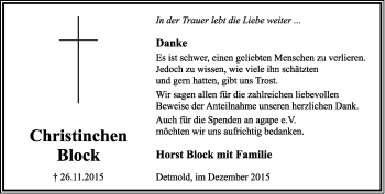 Anzeige  Christinchen Block  Lippische Landes-Zeitung