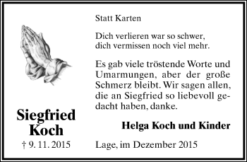 Anzeige  Siegfried Koch  Lippische Landes-Zeitung