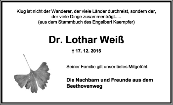 Anzeige  Lothar Weiß  Lippische Landes-Zeitung