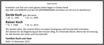 Anzeige  Gerda und Rainer Koch  Lippische Landes-Zeitung