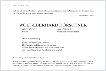 Anzeige  Wolf-Eberhard Dörschner  Lippische Landes-Zeitung