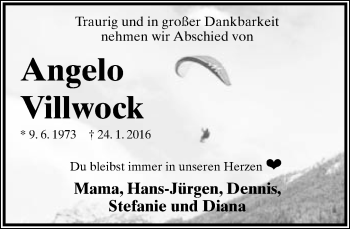 Anzeige  Angelo Villwock  Lippische Landes-Zeitung