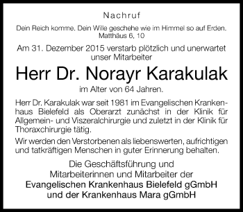 Anzeige  Norayr Karakulak  Lippische Landes-Zeitung