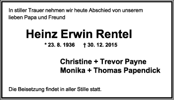 Anzeige  Heinz Erwin Rentel  Lippische Landes-Zeitung