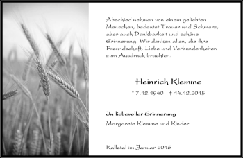 Anzeige  Heinrich Klemme  Lippische Landes-Zeitung