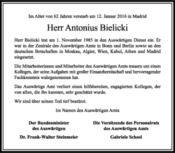 Anzeige  Antonius Bielicki  Lippische Landes-Zeitung